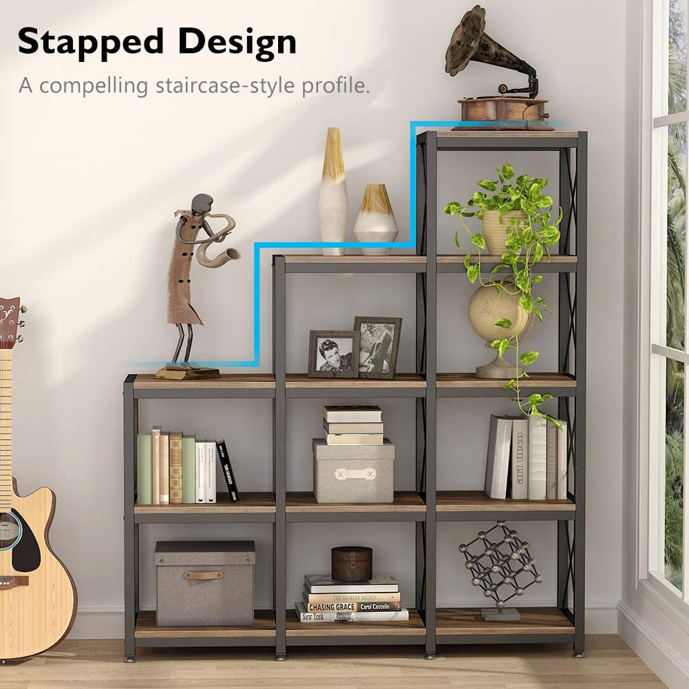 12 Shelves Bookshelf, Industrial Ladder Bookcase